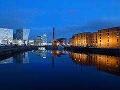 Albert Dock and Canning Half Tide Dock Liverpool, at dusk today.