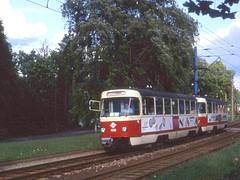 Arthur Strobel Str., Chemnitz, with CVAG Tatra T3D tram no 405. June 1993