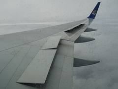 Half lifted wing spoiler of a Boeing 767
