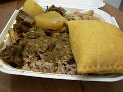 goat curry, beef patty